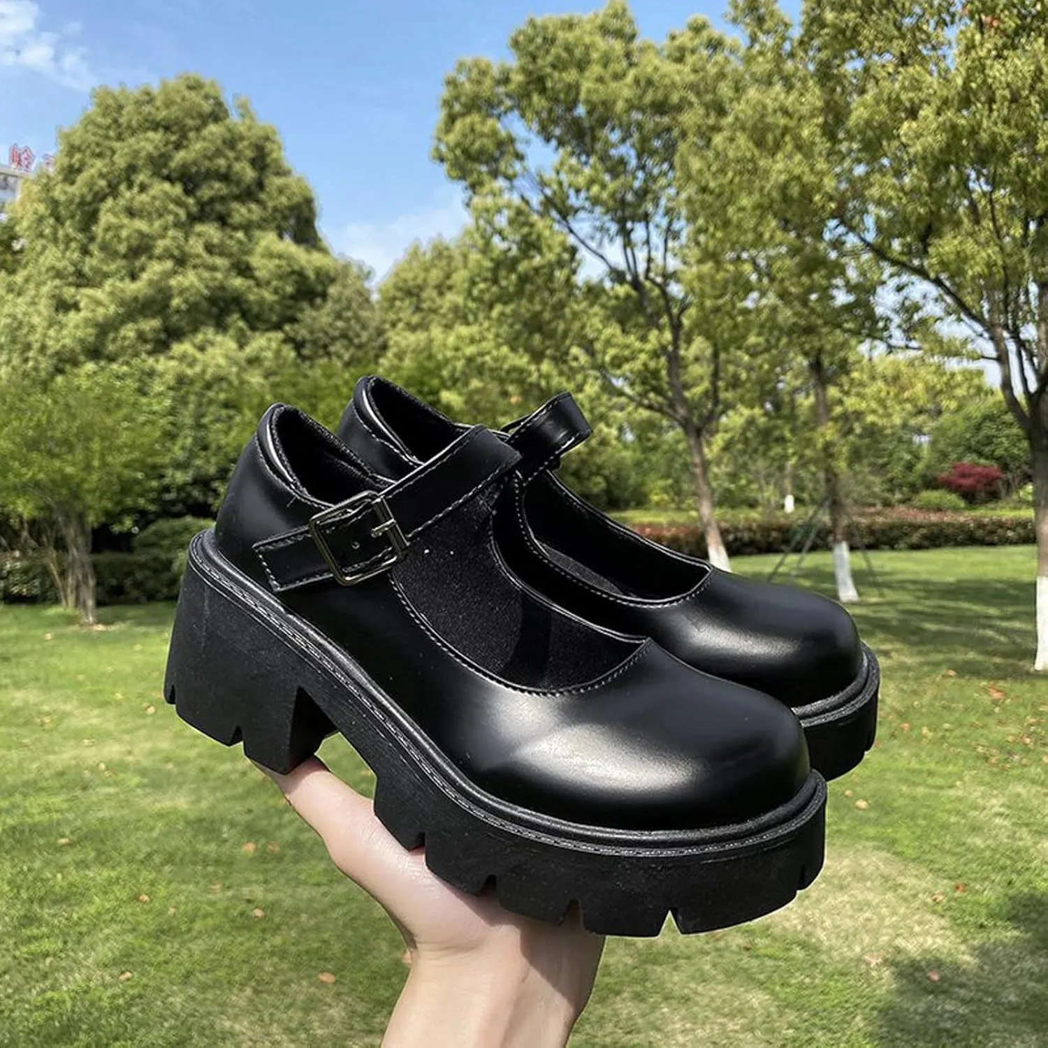 Women's Ankle Strap Mary Janes Summer Fashion Platform High Heel Chunky Pumps Oxford Dress Shoes Vintage Cosplay Girls Students British Shoes