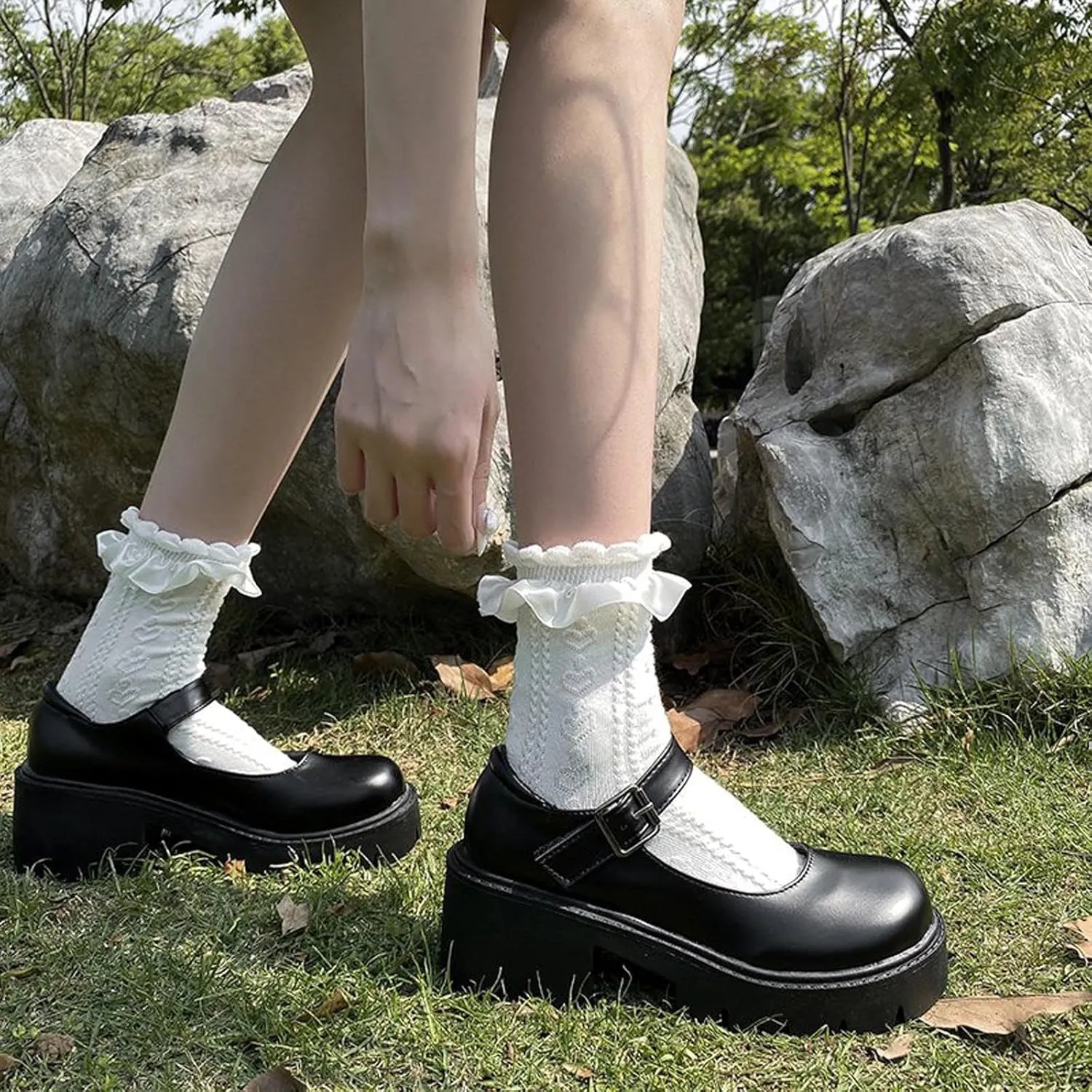 Women's Ankle Strap Mary Janes Summer Fashion Platform High Heel Chunky Pumps Oxford Dress Shoes Vintage Cosplay Girls Students British Shoes