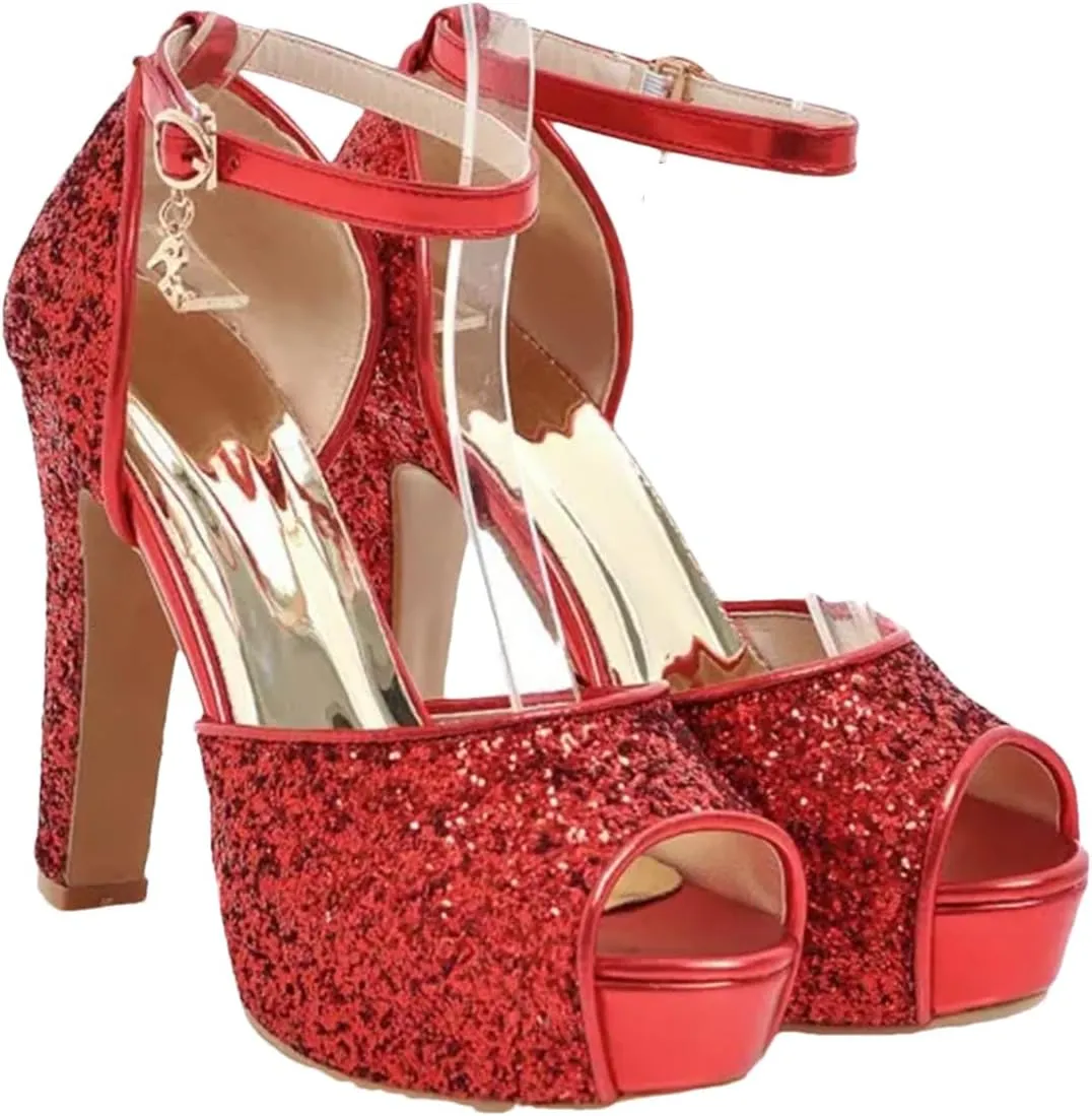 Women's Bride Sandals - Peep Toe Thick Heel Red Platforms
