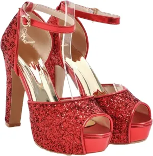 Women's Bride Sandals - Peep Toe Thick Heel Red Platforms