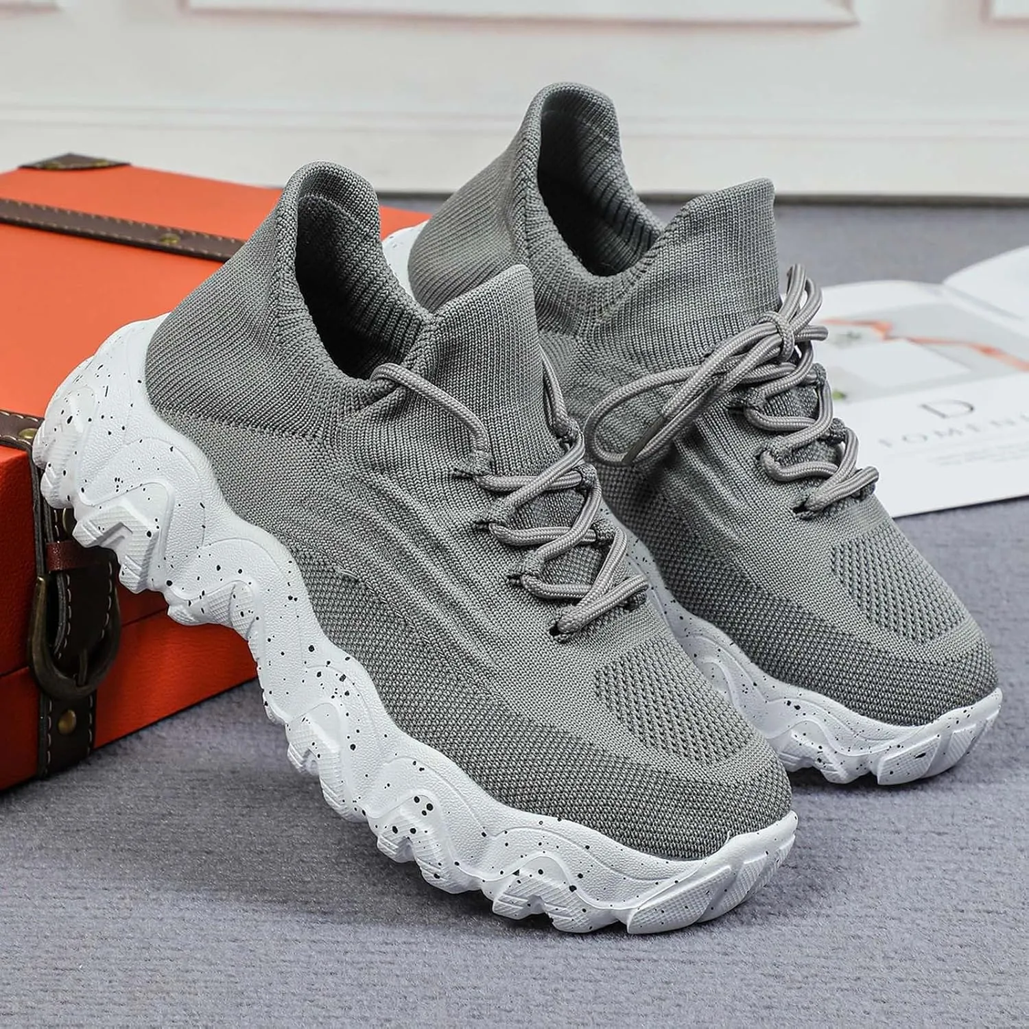 Women's Comfortable Breathable Knitted Sneakers,Ortho Pro Shoes for Women,Summer Lace Up Low Top Slip On Sneakers, Lightweight Mesh Running Shoes,Women's Mesh Orthopedic Sneakers