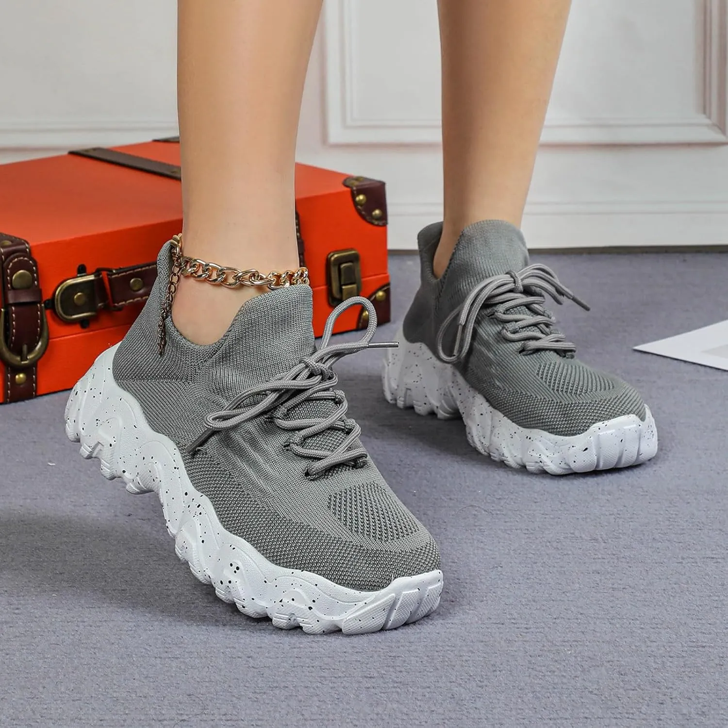 Women's Comfortable Breathable Knitted Sneakers,Ortho Pro Shoes for Women,Summer Lace Up Low Top Slip On Sneakers, Lightweight Mesh Running Shoes,Women's Mesh Orthopedic Sneakers