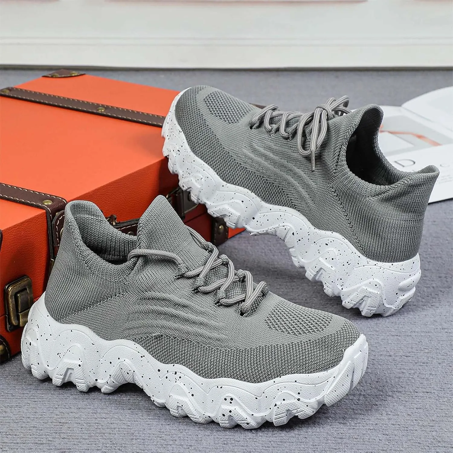 Women's Comfortable Breathable Knitted Sneakers,Ortho Pro Shoes for Women,Summer Lace Up Low Top Slip On Sneakers, Lightweight Mesh Running Shoes,Women's Mesh Orthopedic Sneakers