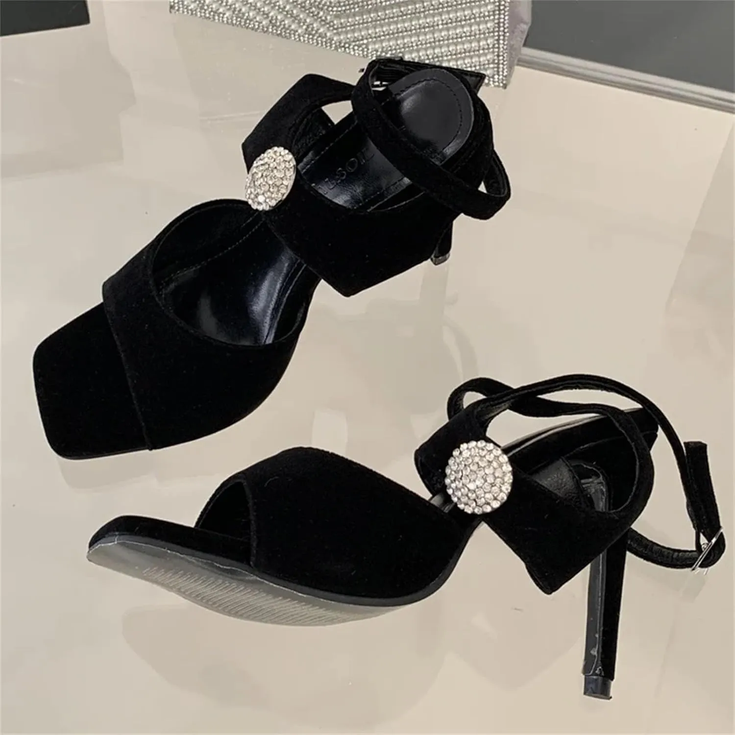 Women's Crystal Buckle Sandals - Peep Toe Wedding Party Stilettos