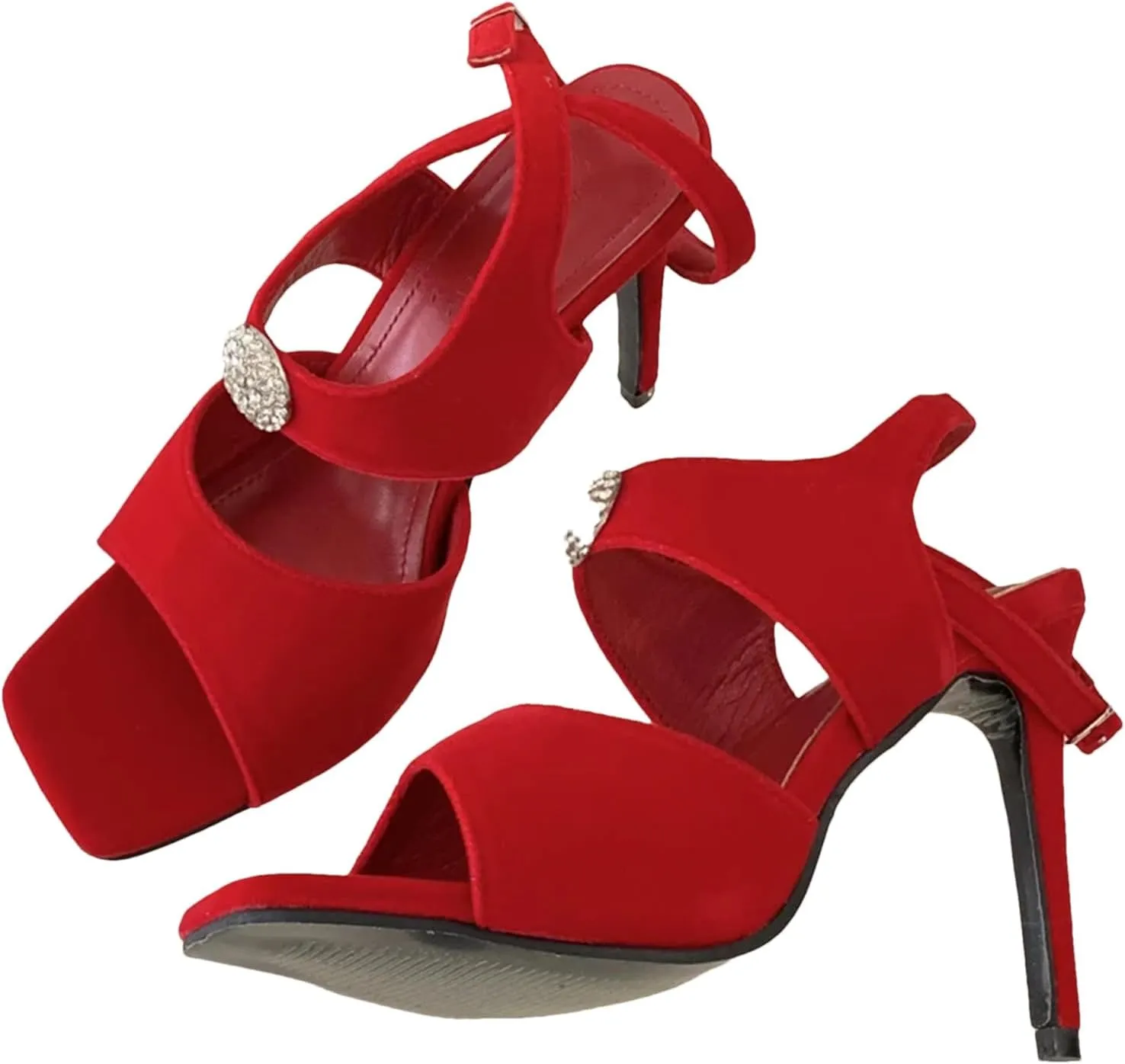 Women's Crystal Buckle Sandals - Peep Toe Wedding Party Stilettos