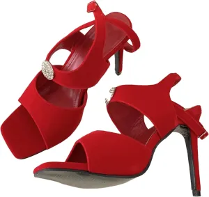 Women's Crystal Buckle Sandals - Peep Toe Wedding Party Stilettos