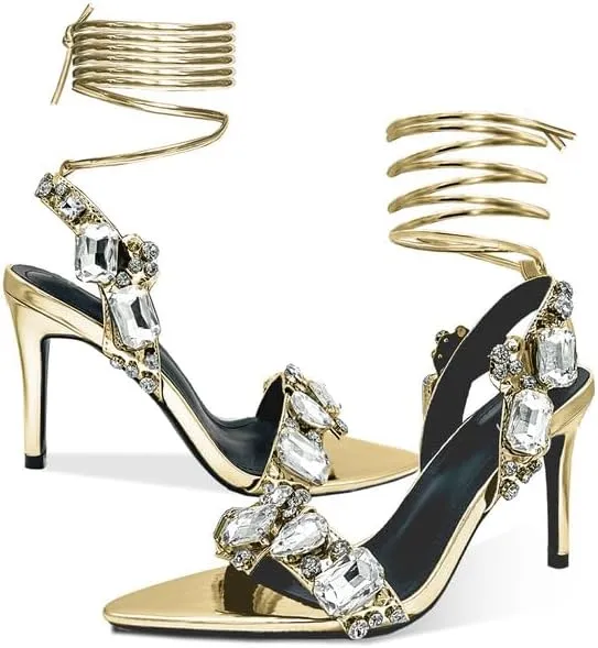 Women's Crystal Styles Clear Big Rhinestones Ankle Strappy Sparkly Sandals