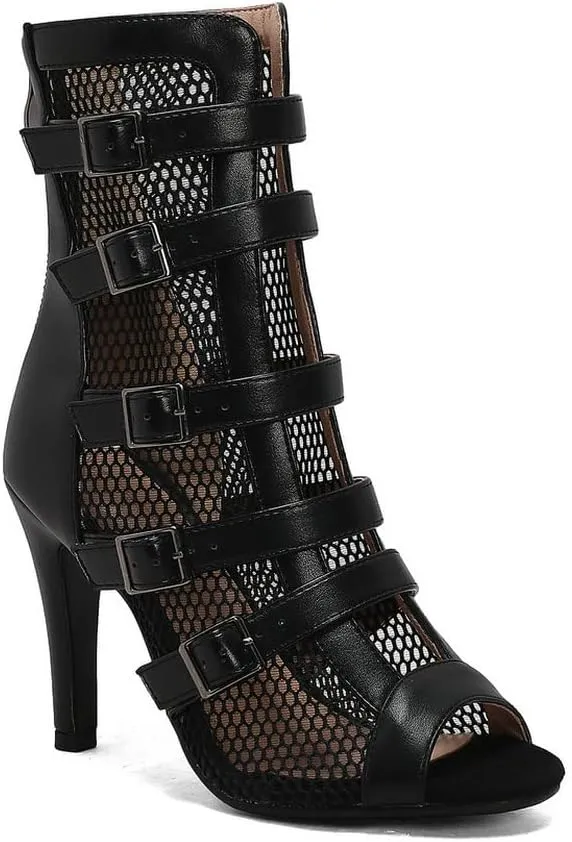 Women's Dance Heels Fashion Summer Peep Toe Ankle Boots Lace Up Pumps Party Shoes Ladies Stiletto Sandals Dancing Shoes