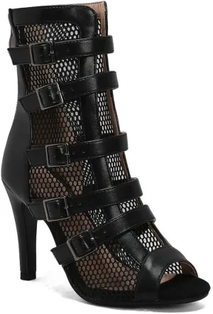 Women's Dance Heels Fashion Summer Peep Toe Ankle Boots Lace Up Pumps Party Shoes Ladies Stiletto Sandals Dancing Shoes