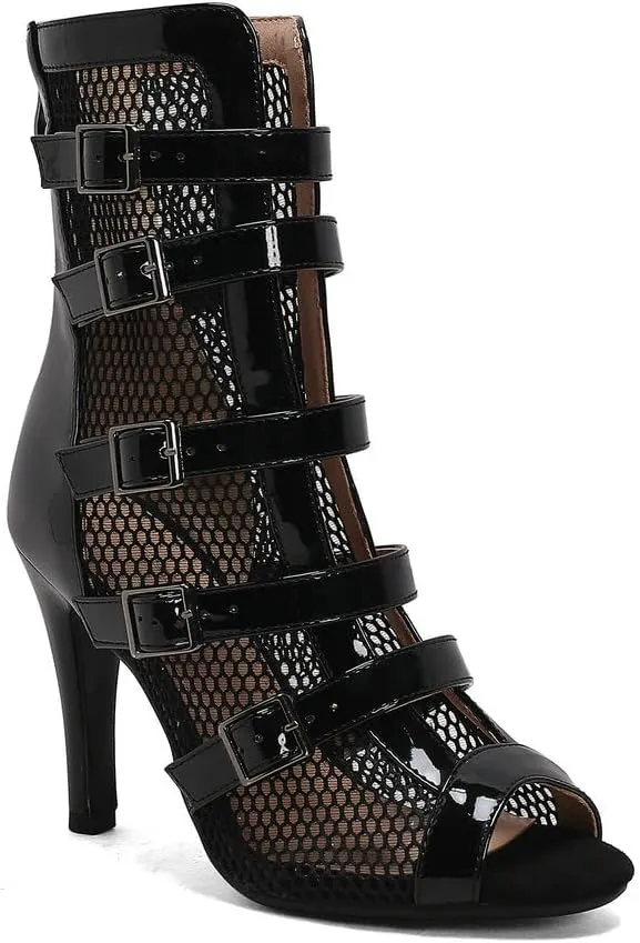 Women's Dance Heels Fashion Summer Peep Toe Ankle Boots Lace Up Pumps Party Shoes Ladies Stiletto Sandals Dancing Shoes