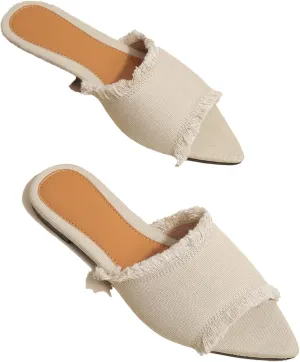 Women's Fashion Denim Cloth Flat Slides Sandals Summer Fish Mouth Open Toe Tassel Comfort Soft Slip On Outdoor Slipper Walking Beach Casual Sandals