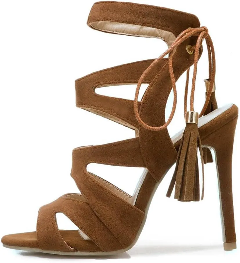 Women's Gladiator Lace Up Sandals Peep-toe Strappy Hollow Out Stiletto High Heels