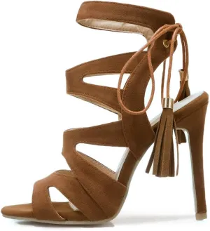 Women's Gladiator Lace Up Sandals Peep-toe Strappy Hollow Out Stiletto High Heels