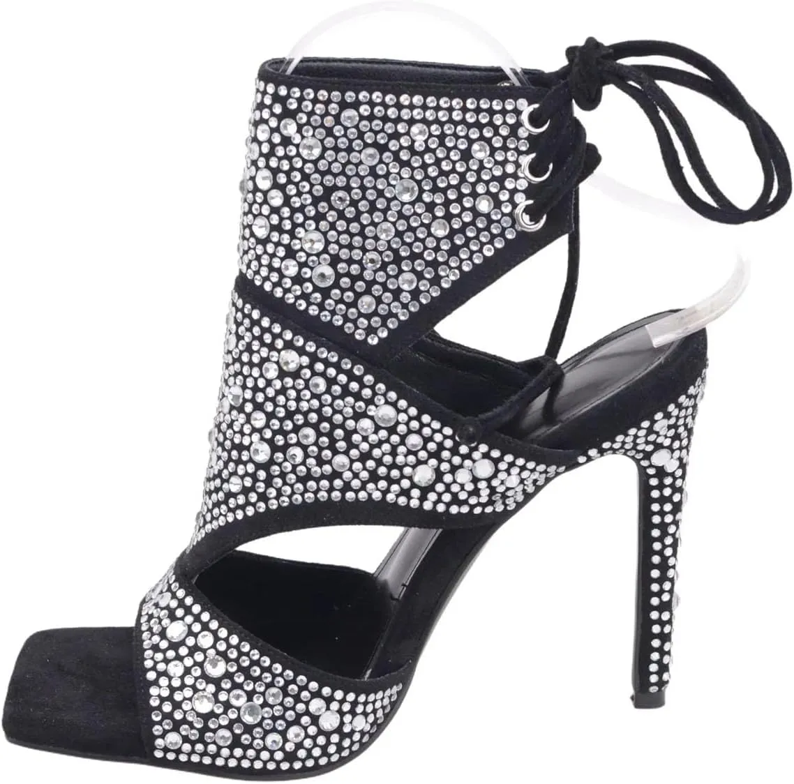 Women's Gold Peep Toe Sandals - Rhinestone Lace Up Biker Booties