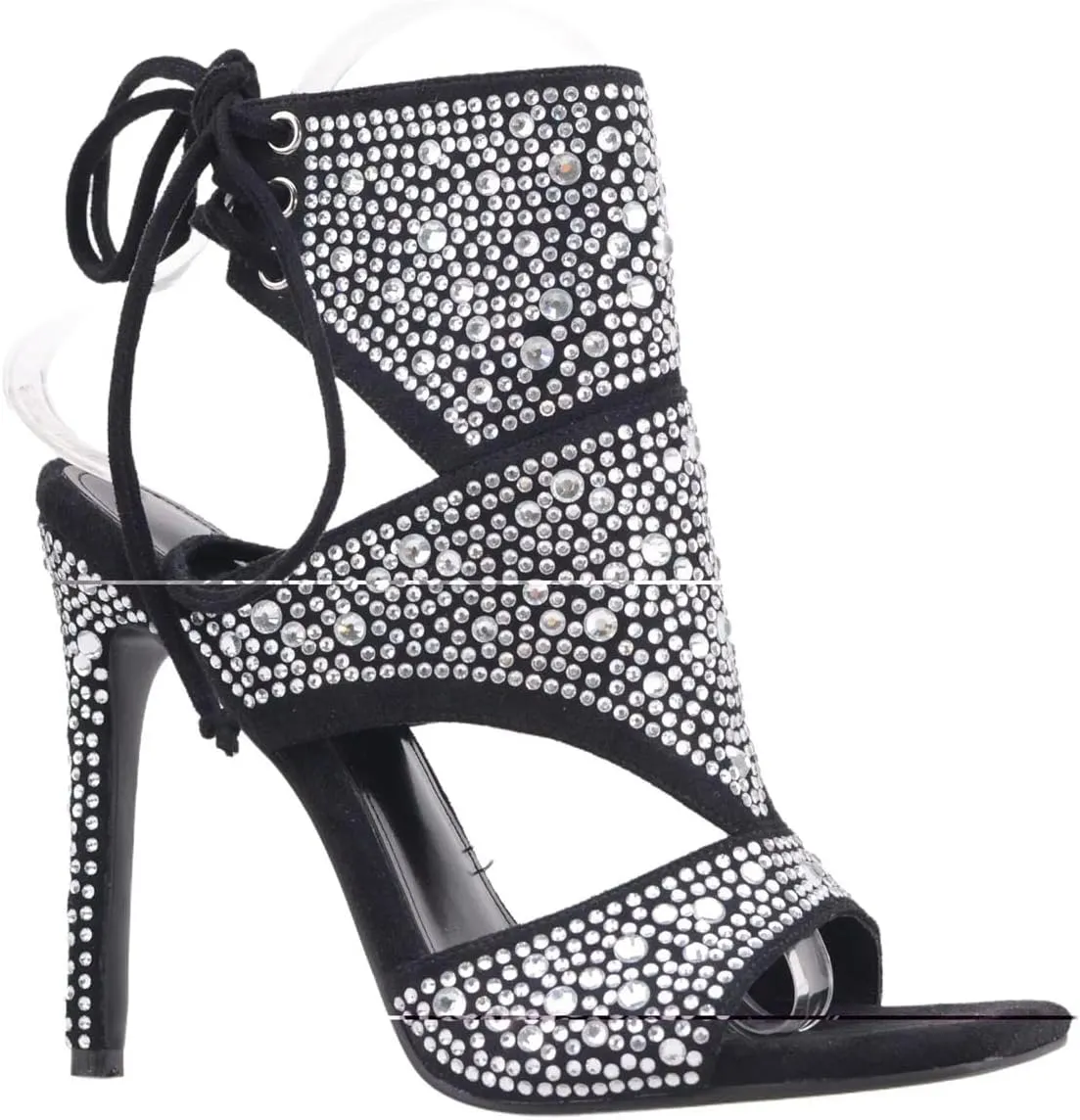 Women's Gold Peep Toe Sandals - Rhinestone Lace Up Biker Booties
