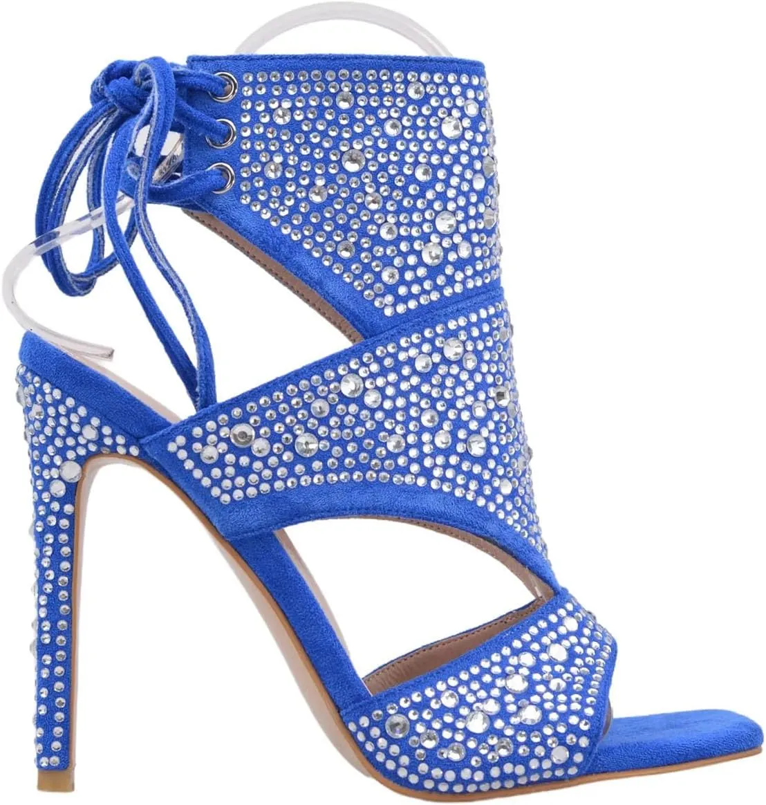 Women's Gold Peep Toe Sandals - Rhinestone Lace Up Biker Booties
