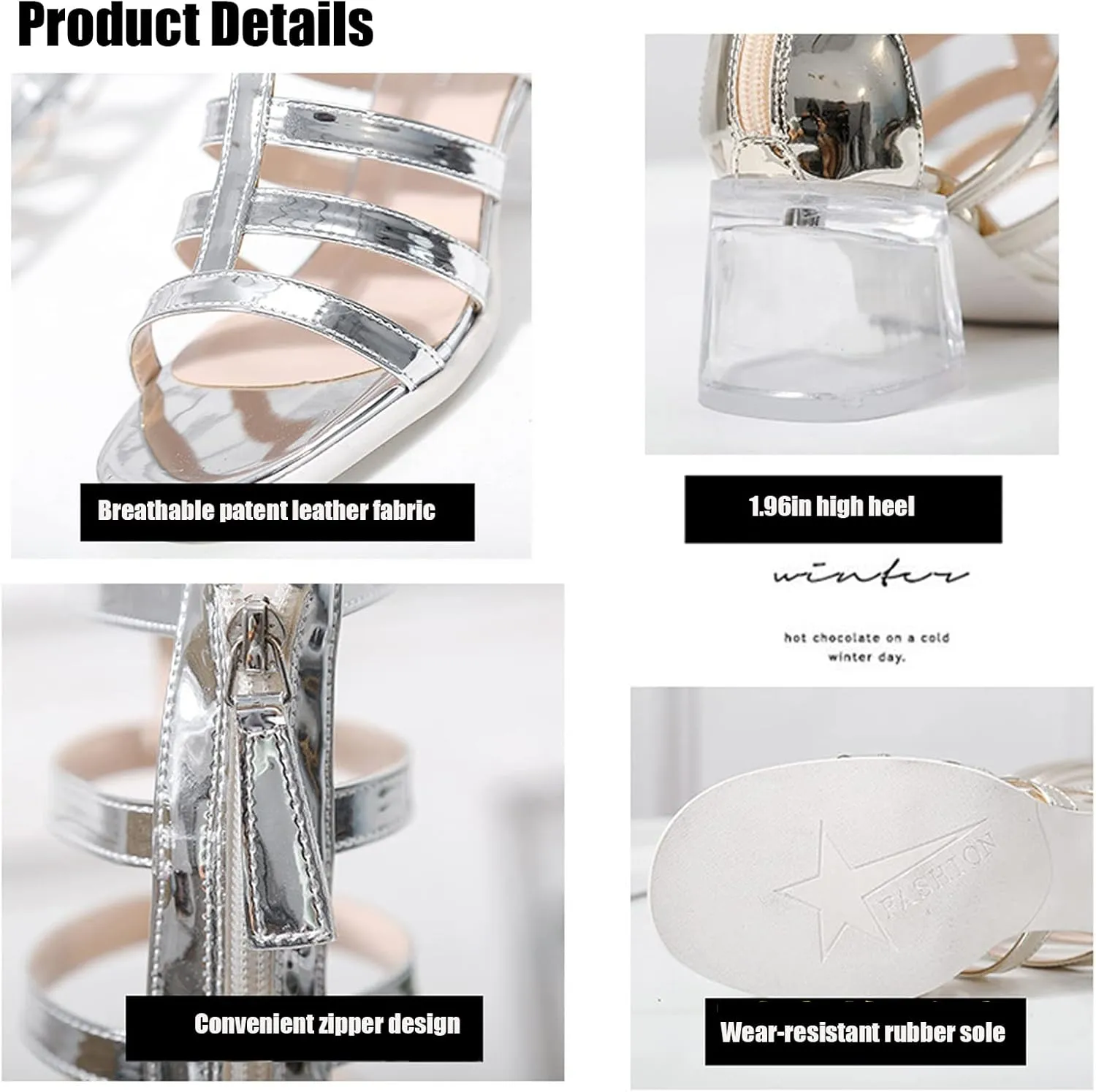 Women's High Barrel Open Toe Knee Gladiator Sandals,Fashion Transparent Thick Heel Thin Belt Combination Cool Boots Back Zipper Roman High Heeled Sandals