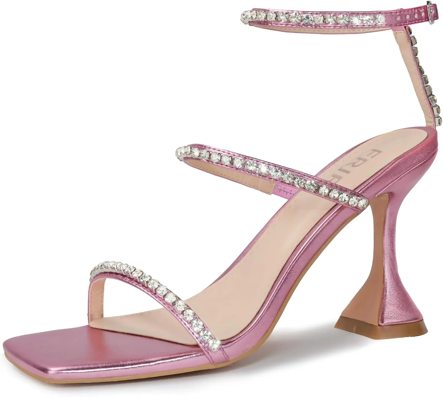 Women's Kitten Heel Rhinestone Sandals Lace Up Slingback Square Open Toe Heels Sparkling Sandals with Stiletto Buckle Strap for Dress Party Prom Wedding High Heeled Shoes