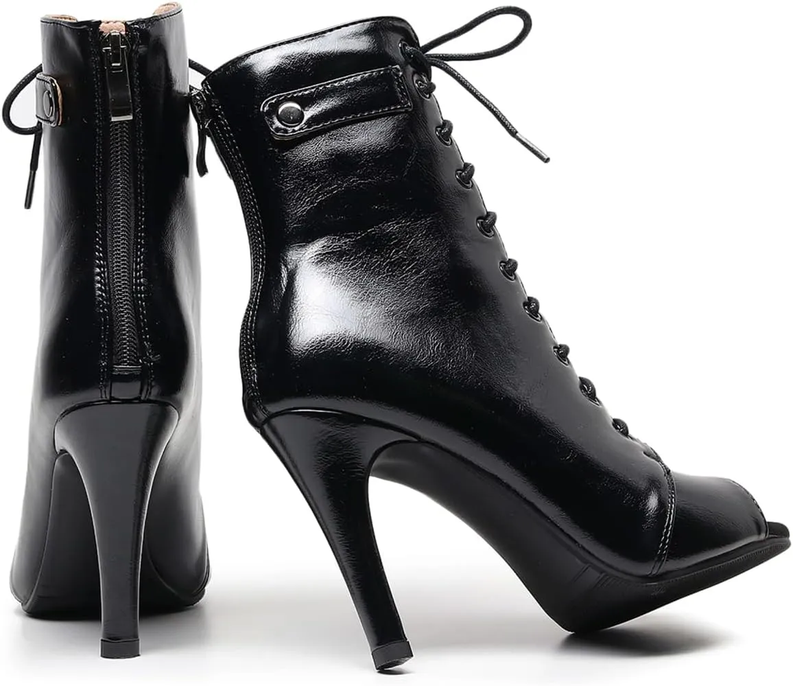 Women'S Leather Lace Up Stiletto Peep Toe Sandals Summer Sexy Fish Mouth Back Zipper High Heels Gladiator Sandals Booties For Parties Prom Dress Pumps