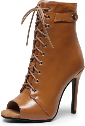 Women'S Leather Lace Up Stiletto Peep Toe Sandals Summer Sexy Fish Mouth Back Zipper High Heels Gladiator Sandals Booties For Parties Prom Dress Pumps