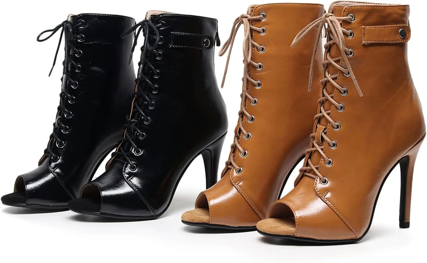 Women'S Leather Lace Up Stiletto Peep Toe Sandals Summer Sexy Fish Mouth Back Zipper High Heels Gladiator Sandals Booties For Parties Prom Dress Pumps