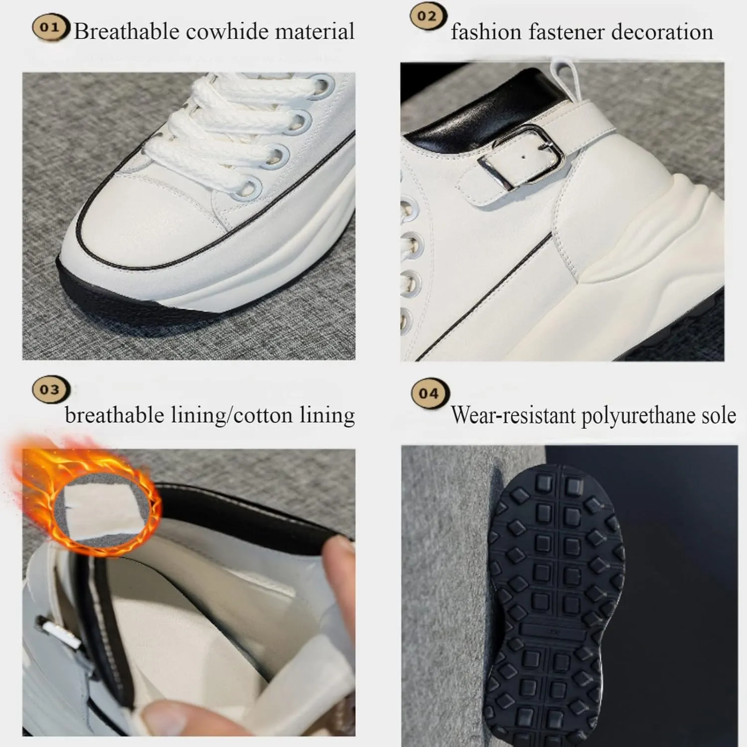 Women's Platform Height Increasing Sneakers,Stylish Comfortable Hidden Height Increase Leather Upper Casual Platform Shoes.