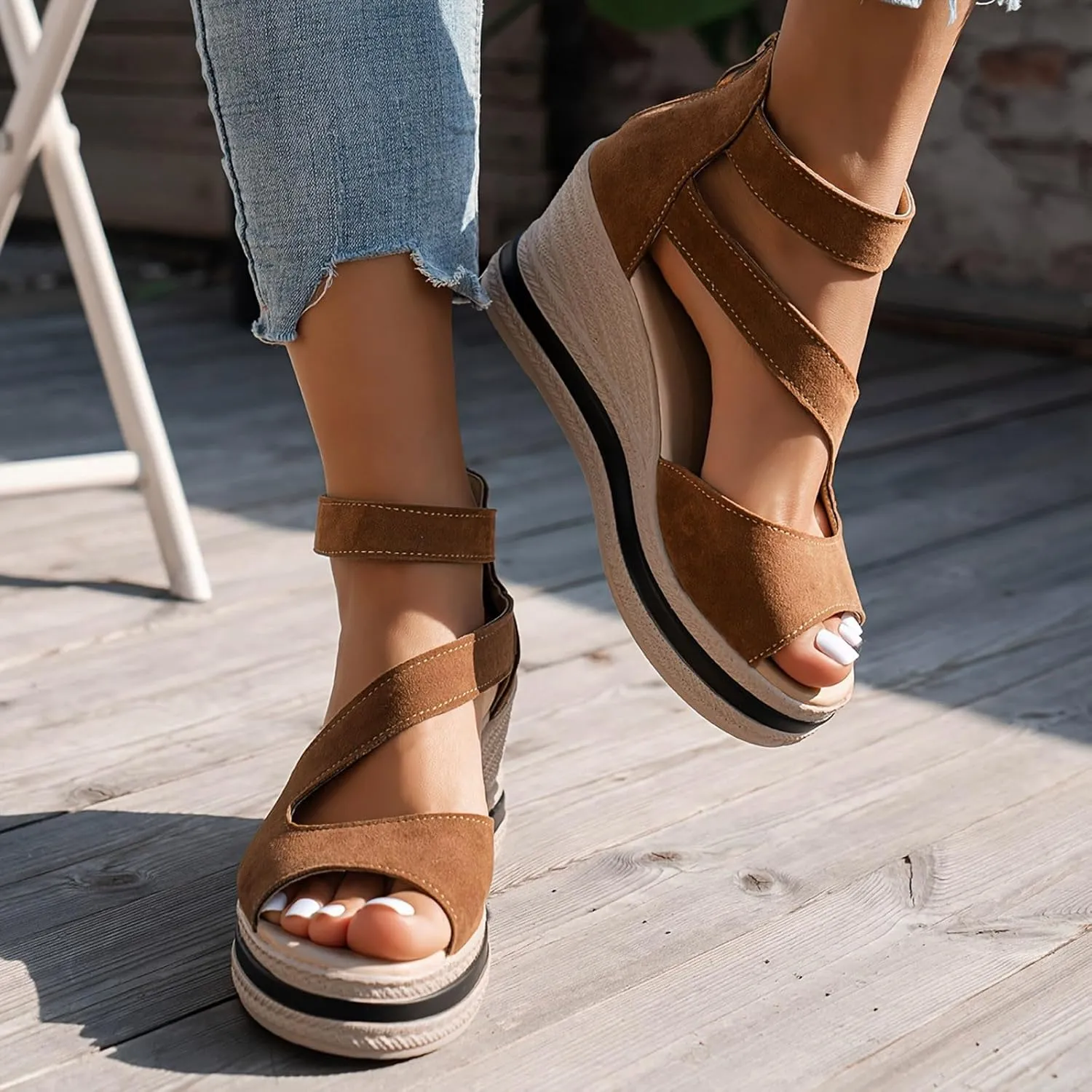 Women's Platform Sandals Wedge Ankle Strap Open Toe Sandals, Espadrille Dressy Wedge Sandals, Women's Platform Sandals Casual Summer, Comfortable High Heeled Wedges, 9