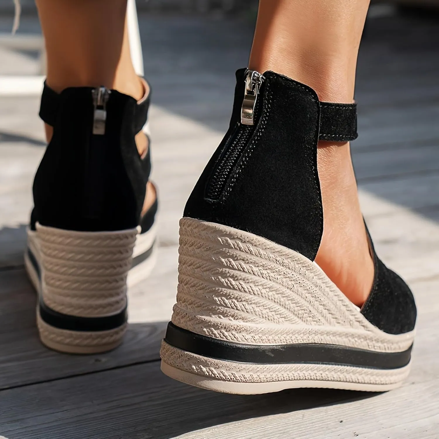 Women's Platform Sandals Wedge Ankle Strap Open Toe Sandals, Espadrille Dressy Wedge Sandals, Women's Platform Sandals Casual Summer, Comfortable High Heeled Wedges, 9
