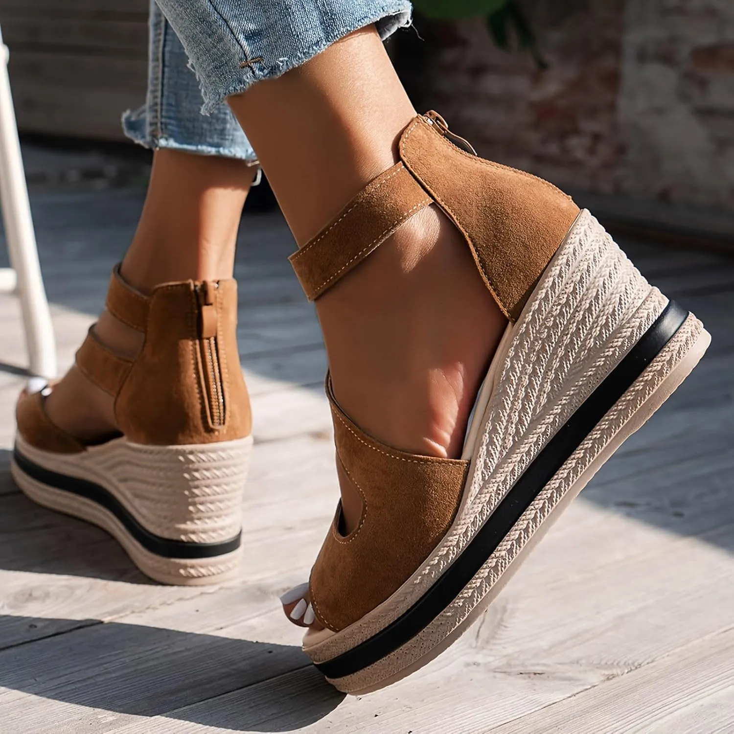 Women's Platform Sandals Wedge Ankle Strap Open Toe Sandals, Espadrille Dressy Wedge Sandals, Women's Platform Sandals Casual Summer, Comfortable High Heeled Wedges, 9
