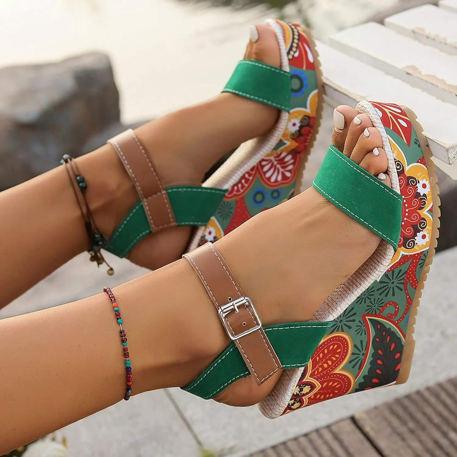 Women's Platform Sandals Wedge Ankle Strap Open Toe Sandals, Espadrille Dressy Wedge Sandals, Women's Platform Sandals Casual Summer, Comfortable High Heeled Wedges, 9