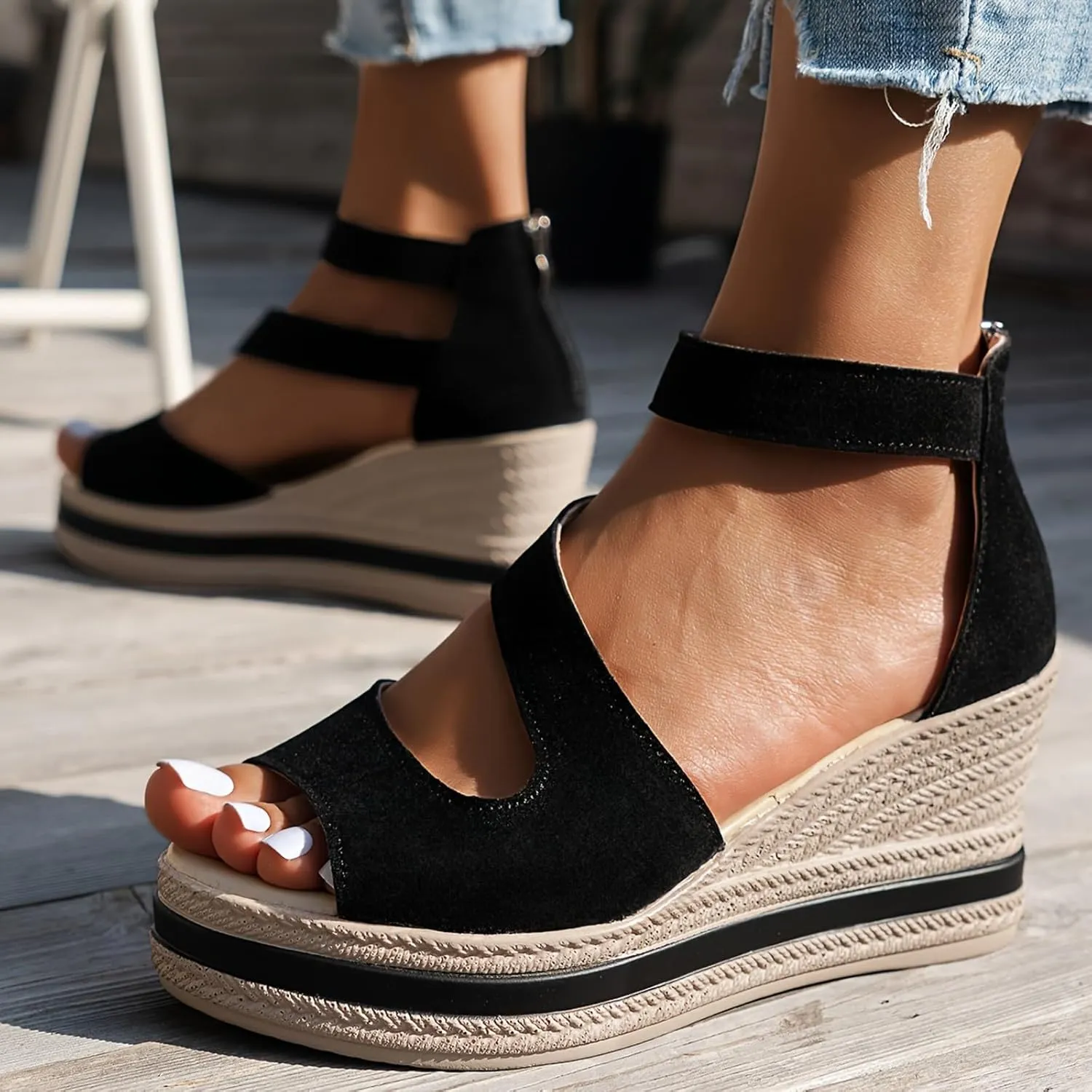 Women's Platform Sandals Wedge Ankle Strap Open Toe Sandals, Espadrille Dressy Wedge Sandals, Women's Platform Sandals Casual Summer, Comfortable High Heeled Wedges, 9