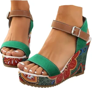 Women's Platform Sandals Wedge Ankle Strap Open Toe Sandals, Espadrille Dressy Wedge Sandals, Women's Platform Sandals Casual Summer, Comfortable High Heeled Wedges, 9