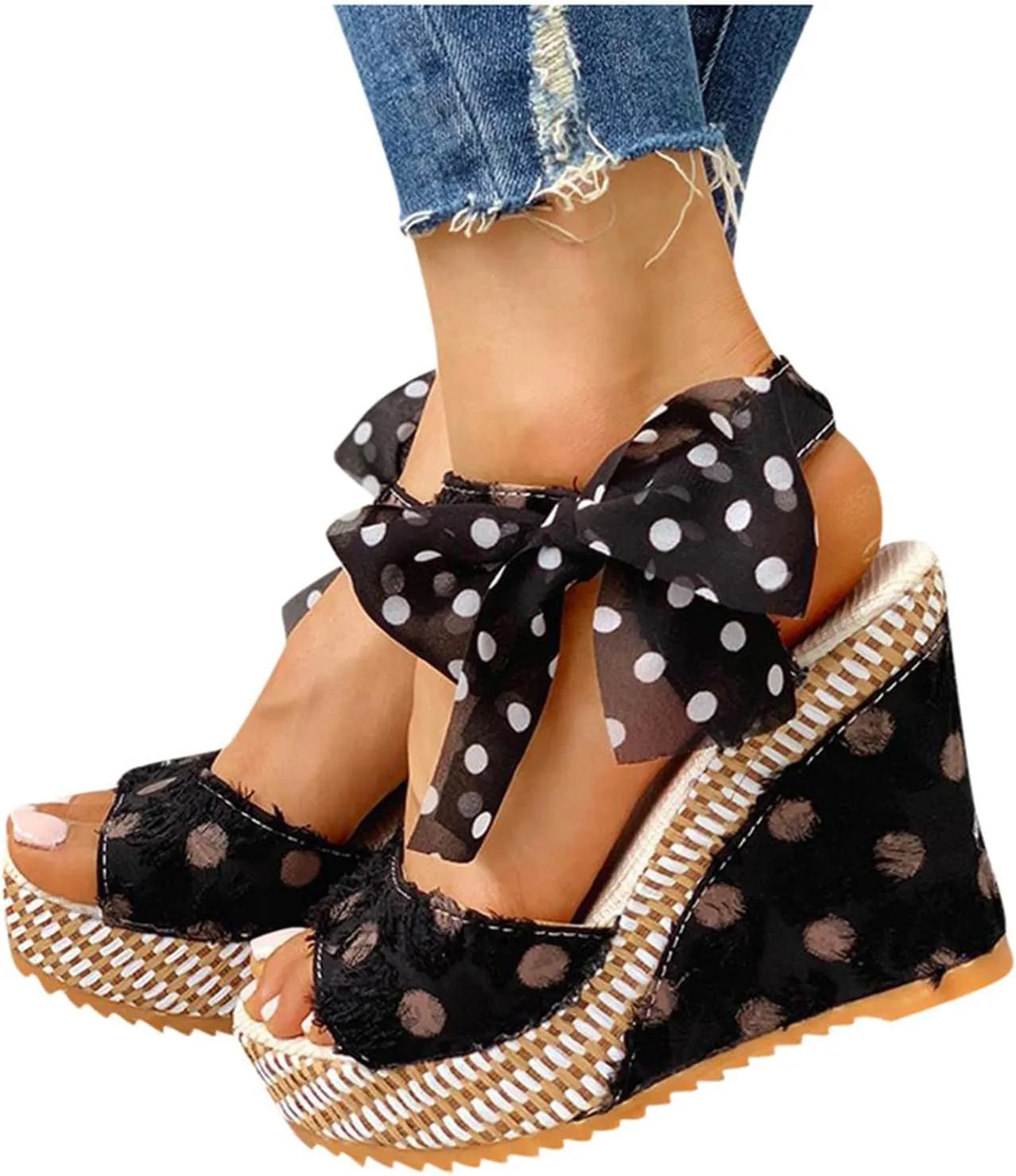 Women's Platform Sandals Wedge Open Toe Ankle Strap Lace Wedding Bridesmaid Shoes Low Heel Close Toe Dressy Wide Width