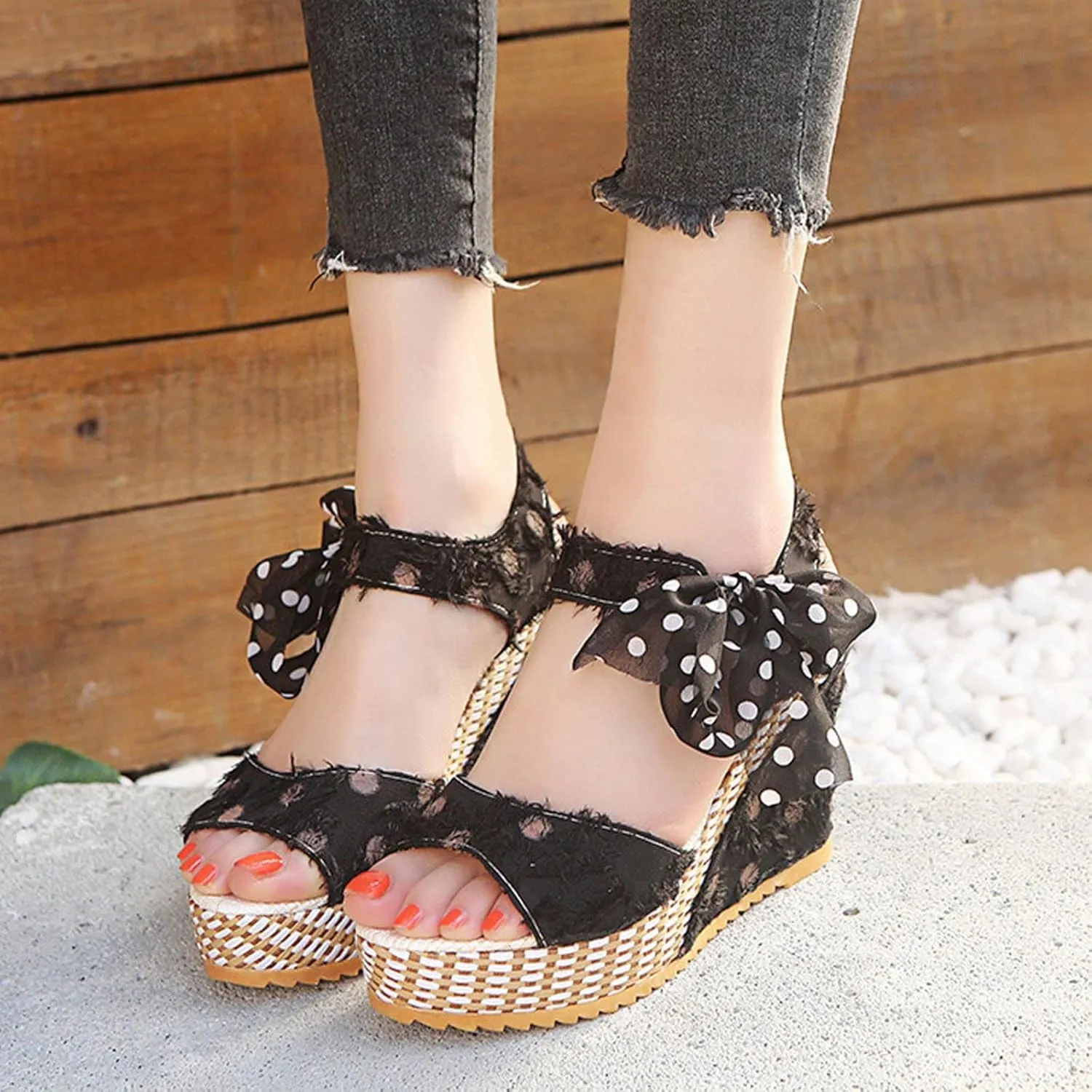 Women's Platform Sandals Wedge Open Toe Ankle Strap Lace Wedding Bridesmaid Shoes Low Heel Close Toe Dressy Wide Width