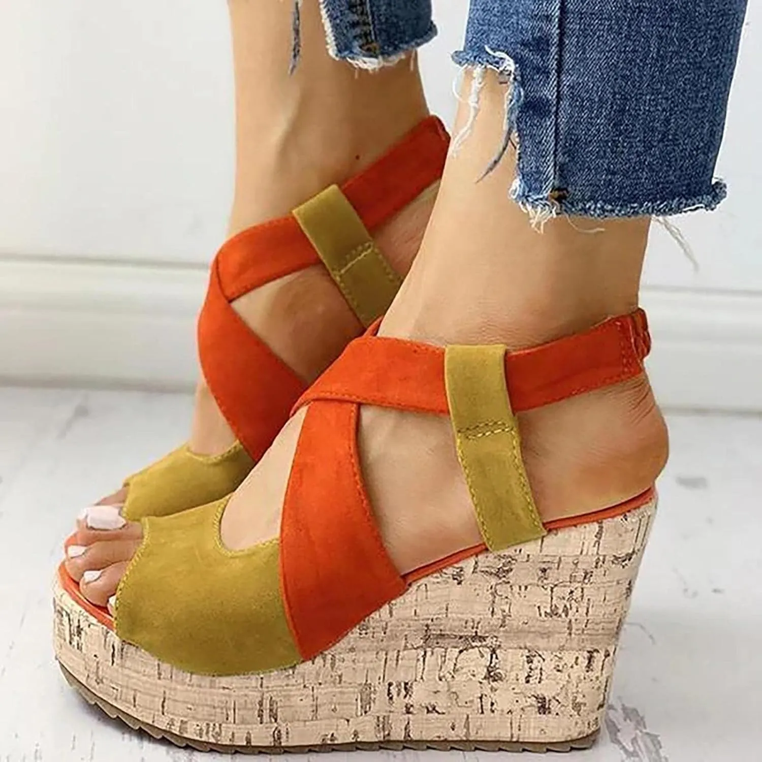 Women's Platform Sandals Wedge Open Toe Ankle Strap Lace Wedding Bridesmaid Shoes Low Heel Summer Dressy Wide Width