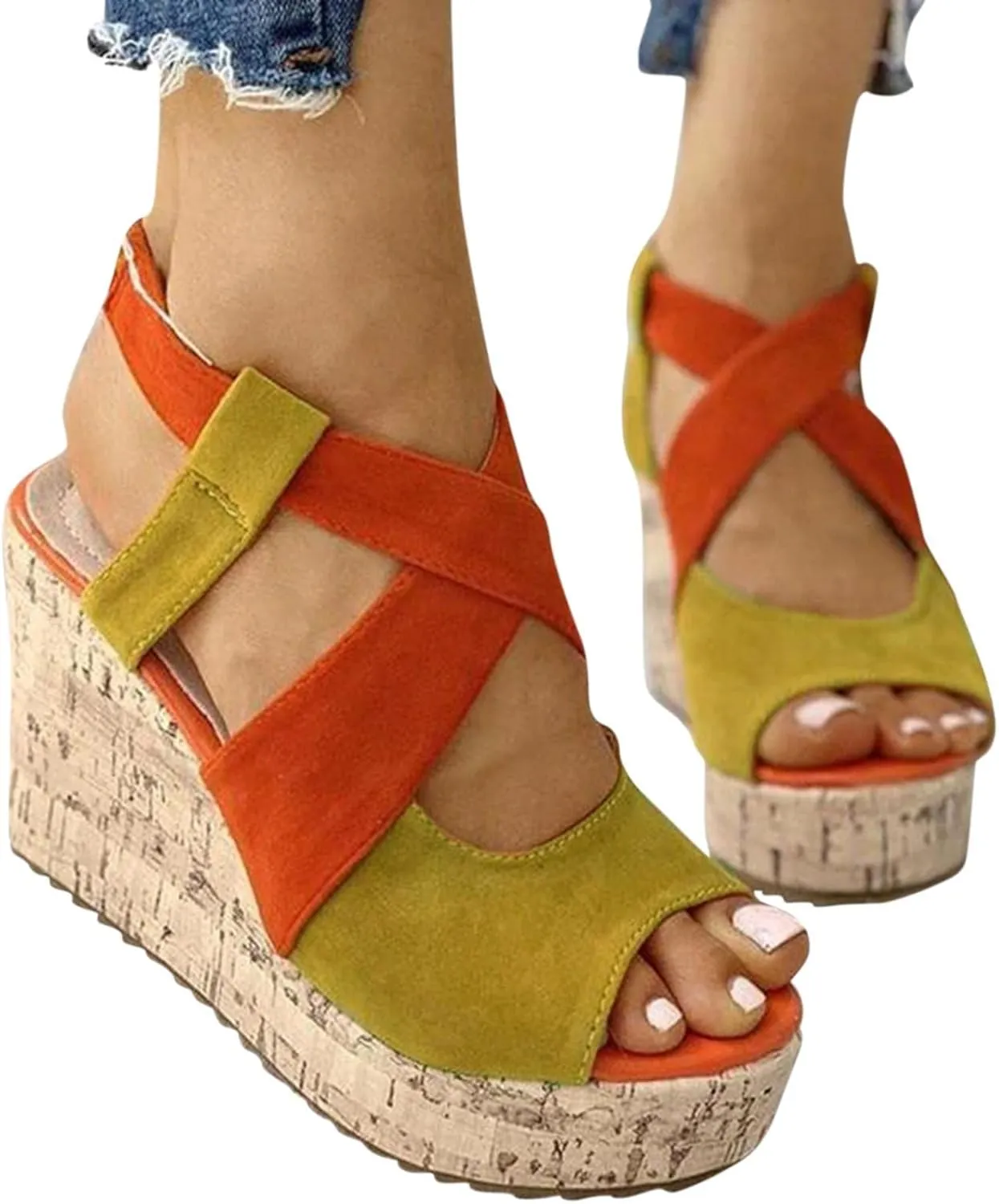 Women's Platform Sandals Wedge Open Toe Ankle Strap Lace Wedding Bridesmaid Shoes Low Heel Summer Dressy Wide Width