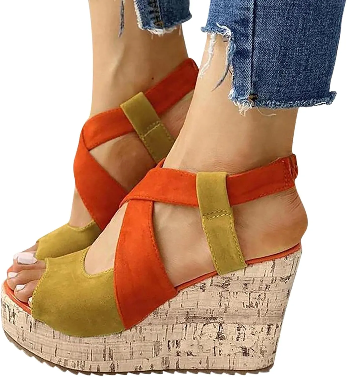 Women's Platform Sandals Wedge Open Toe Ankle Strap Lace Wedding Bridesmaid Shoes Low Heel Summer Dressy Wide Width
