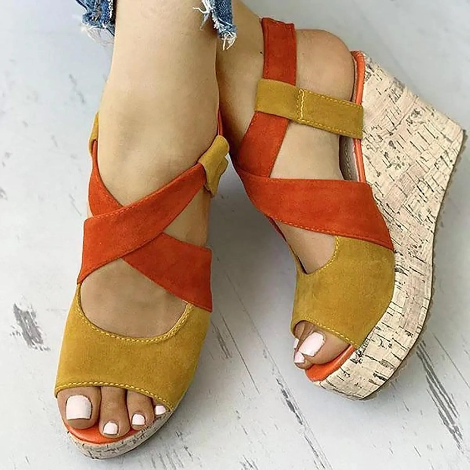 Women's Platform Sandals Wedge Open Toe Ankle Strap Lace Wedding Bridesmaid Shoes Low Heel Summer Dressy Wide Width