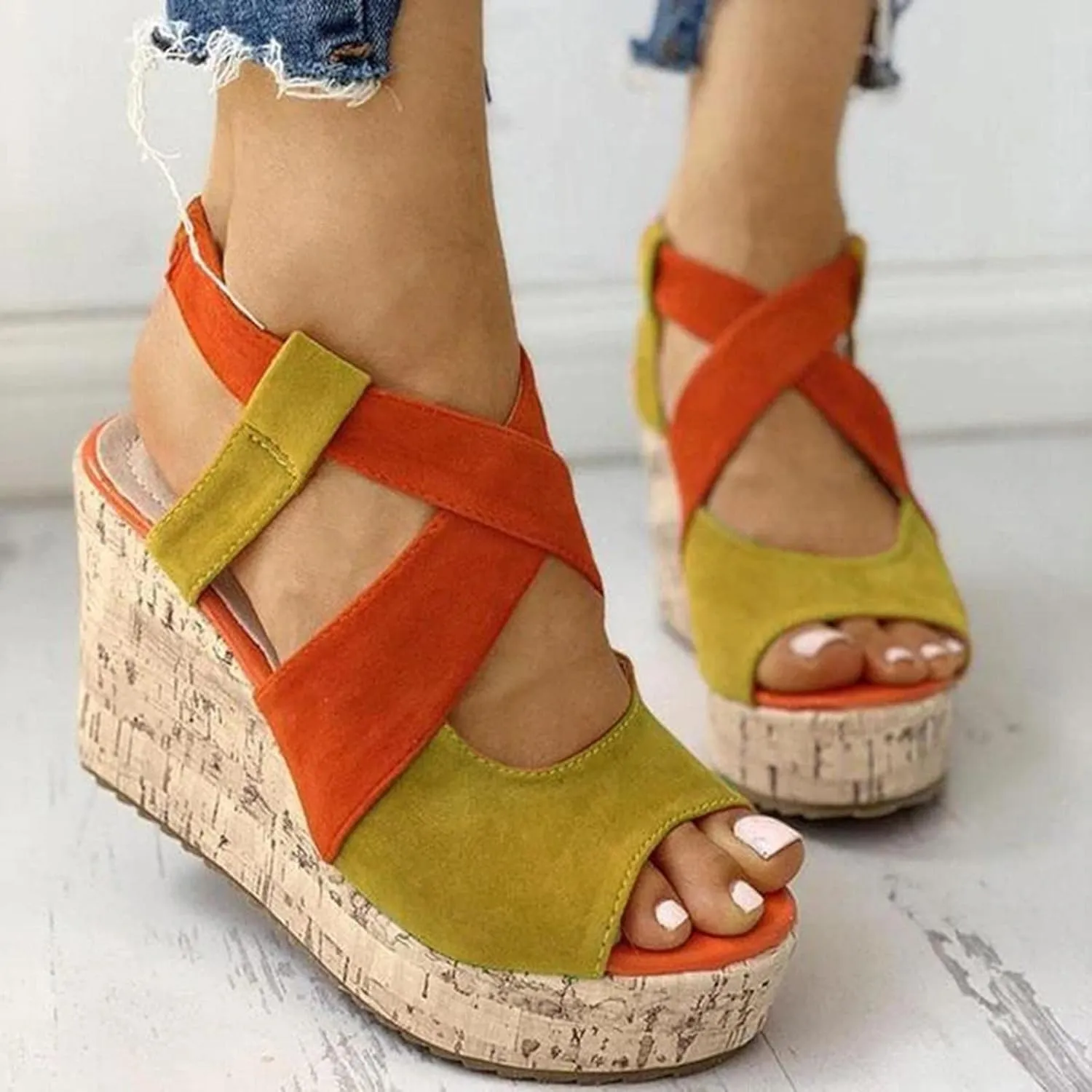 Women's Platform Sandals Wedge Open Toe Ankle Strap Lace Wedding Bridesmaid Shoes Low Heel Summer Dressy Wide Width