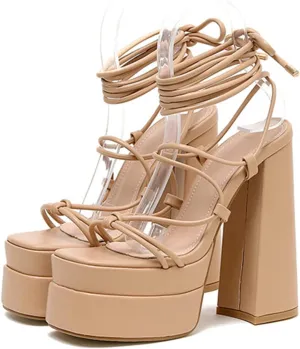 Womens Roman Platform Heels Lace-up Gladiator Summer Sandals Dress Sandals