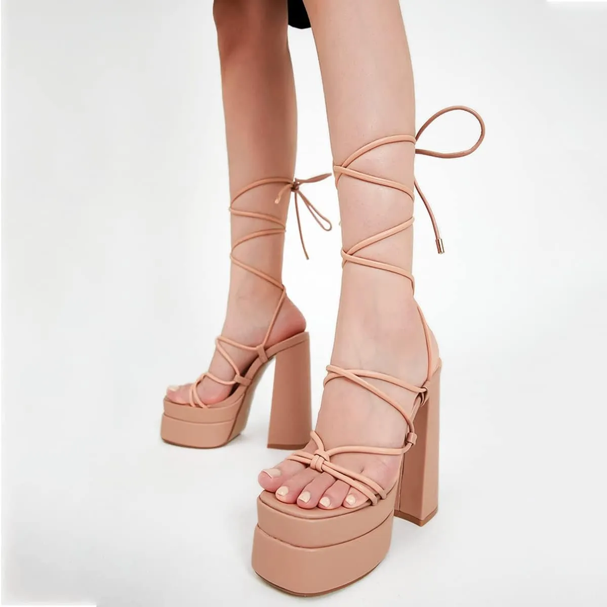 Womens Roman Platform Heels Lace-up Gladiator Summer Sandals Dress Sandals