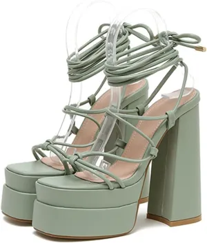 Womens Roman Platform Heels Lace-up Gladiator Summer Sandals Dress Sandals