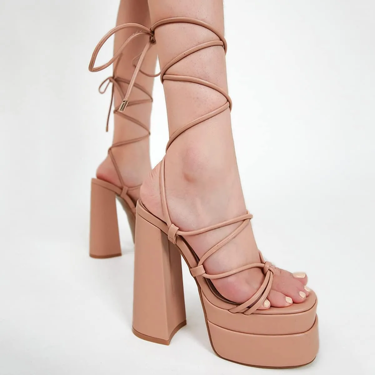 Womens Roman Platform Heels Lace-up Gladiator Summer Sandals Dress Sandals