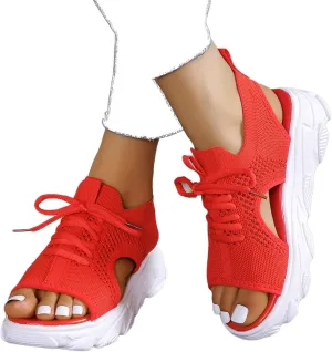 Womens Sandals Comfortable Platform Sandals 2024 Summer Mesh Open Toe Platform Wedge Sandals Causal Walking Sandals Women's Lace Up Muffin Sandals