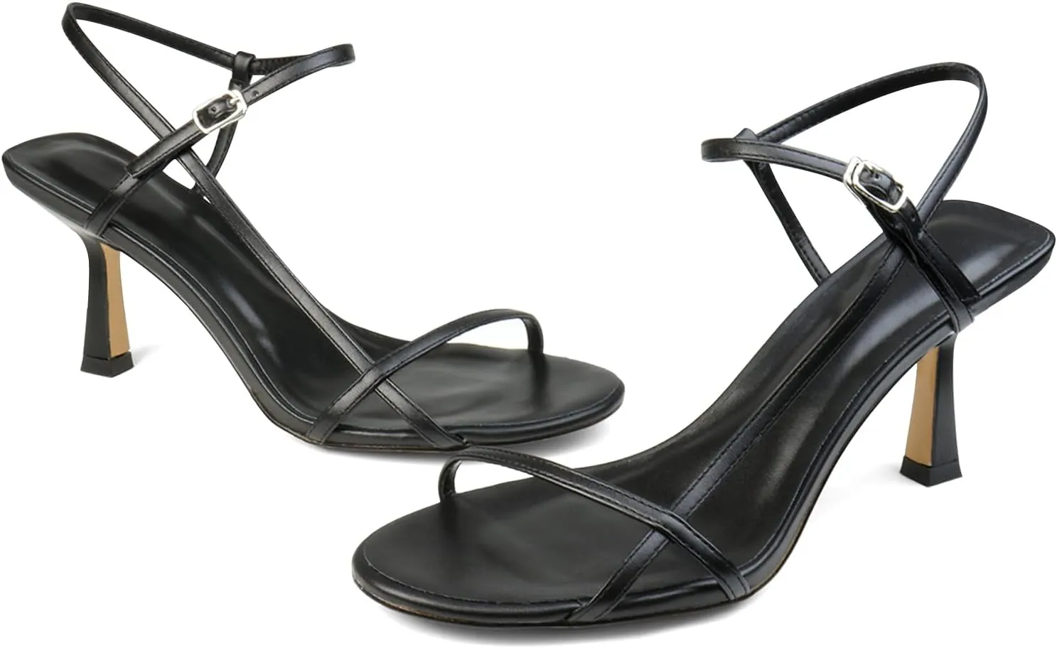 Women’s Sandals Kitten Heels Open Round Toe Thin Ankle Strap Adjustable Buckle Slingback Stiletto Heels Dressy Wedding Shoes