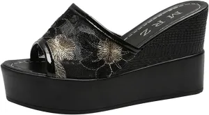Women's Sexy Lace wedge Fish Mouth Sandals Fashion Comfort Flowers Mesh Slip-On Platform High Casual Summer Slides