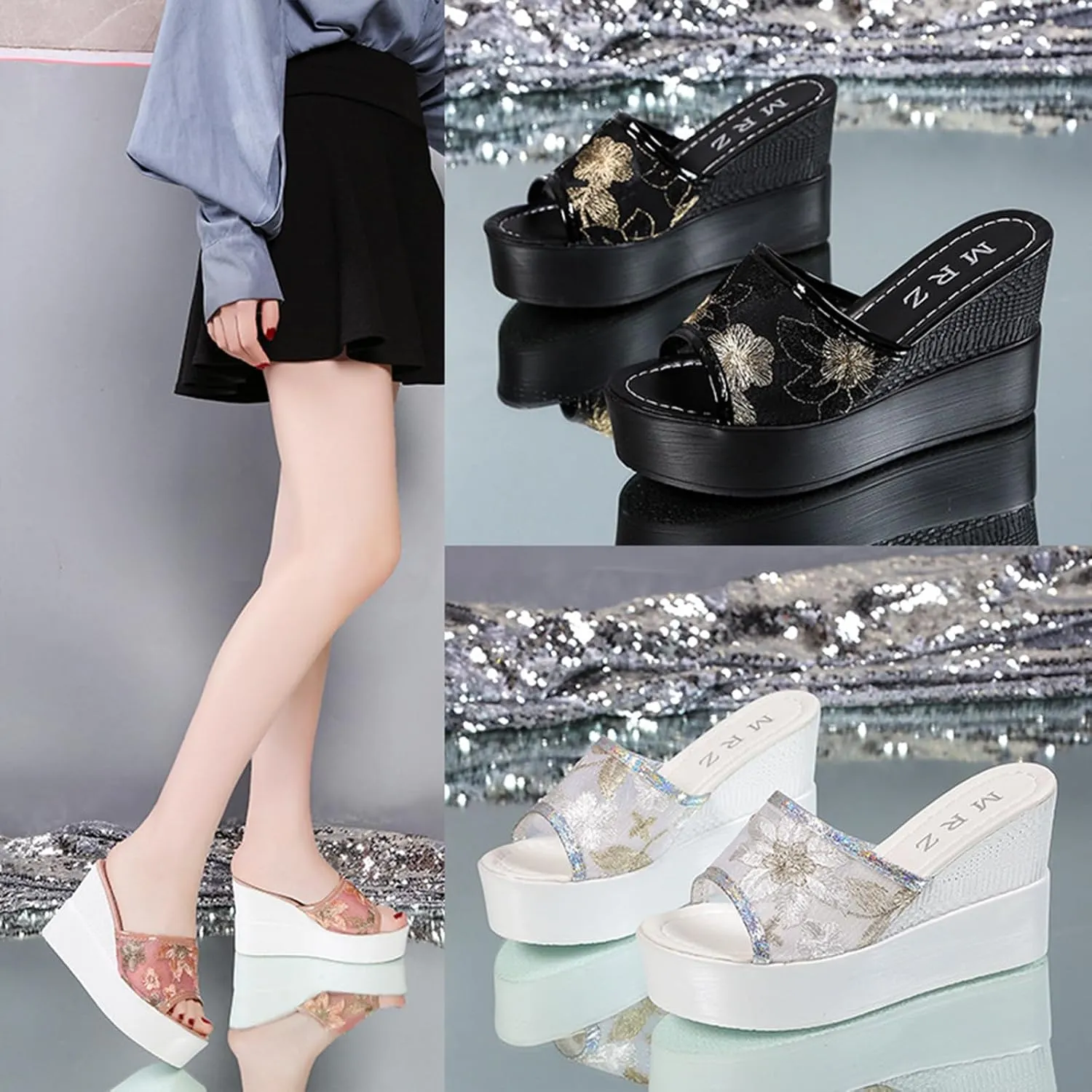 Women's Sexy Lace wedge Fish Mouth Sandals Fashion Comfort Flowers Mesh Slip-On Platform High Casual Summer Slides