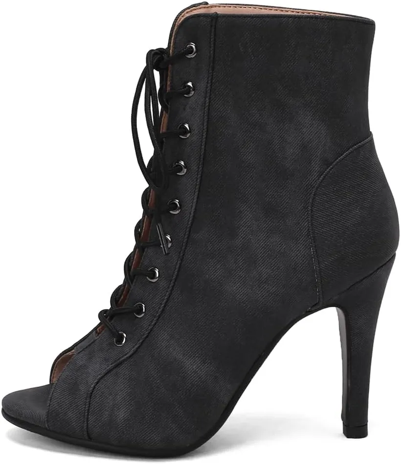 Women's Sexy Peep Toe Stilettos High Heels Ankle Booties Fashion Lace Up Dance Dressy Heeled Sandals