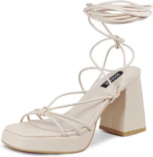 Womens Strappy Heels Lace Up Chunky Heel Sandals, High Heel Cute Platform Sandals Block Heel Wrap Sandals for Women Dressy Sexy with Adjustable Laces Square Toe