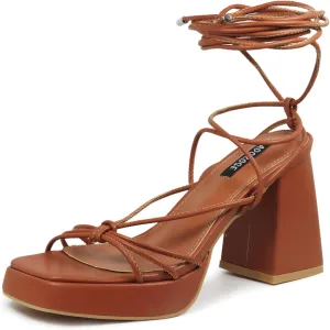 Womens Strappy Heels Lace Up Chunky Heel Sandals, High Heel Cute Platform Sandals Block Heel Wrap Sandals for Women Dressy Sexy with Adjustable Laces Square Toe